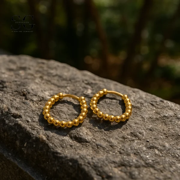 SG9060 Gold Beaded Hoops – Elegant Jewellers Ear Piercing Jewelry