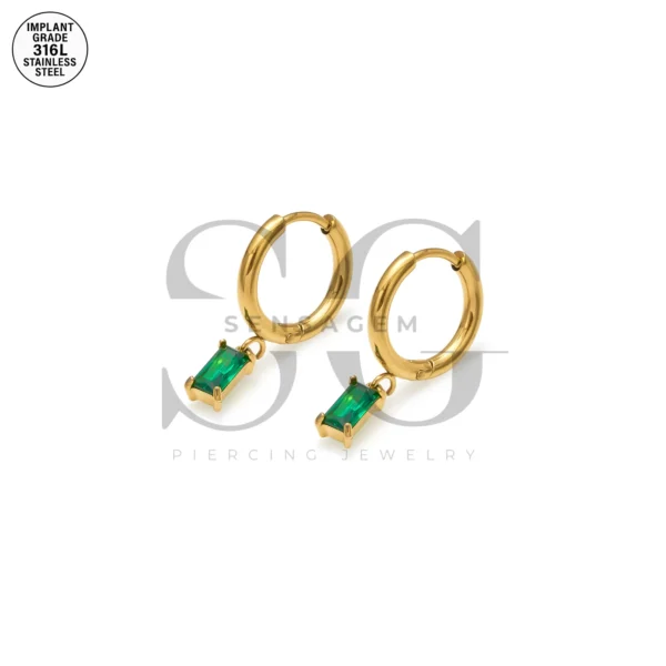 SG9062 Green Zircon Drop Hoops – Cartilage Ear Piercing Hoop