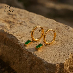 SG9062 Green Zircon Drop Hoops – Cartilage Ear Piercing Hoop