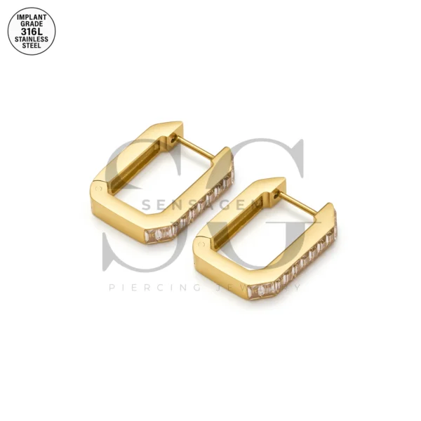 SG9065 Square Zircon Hoops – Full Ear Piercing Jewelry in 316L - Image 4