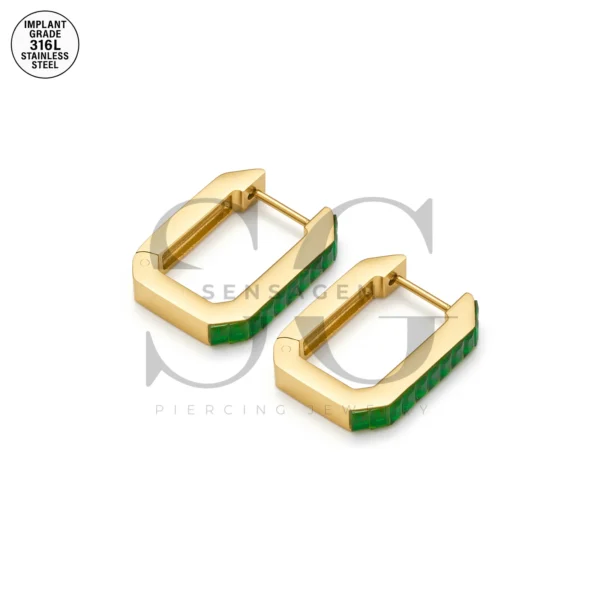 SG9065 Square Zircon Hoops – Full Ear Piercing Jewelry in 316L - Image 2