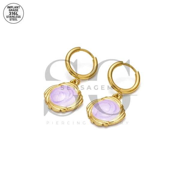 SG9066 Round Gem Hoops – Gold Stainless Steel for Women Ear Piercing - Image 5
