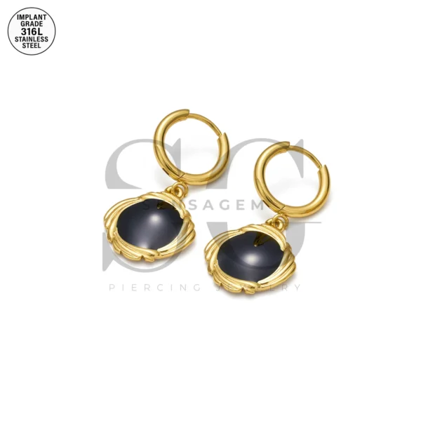 SG9066 Round Gem Hoops – Gold Stainless Steel for Women Ear Piercing