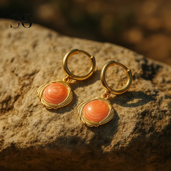 SG9066 Round Gem Hoops – Gold Stainless Steel for Women Ear Piercing