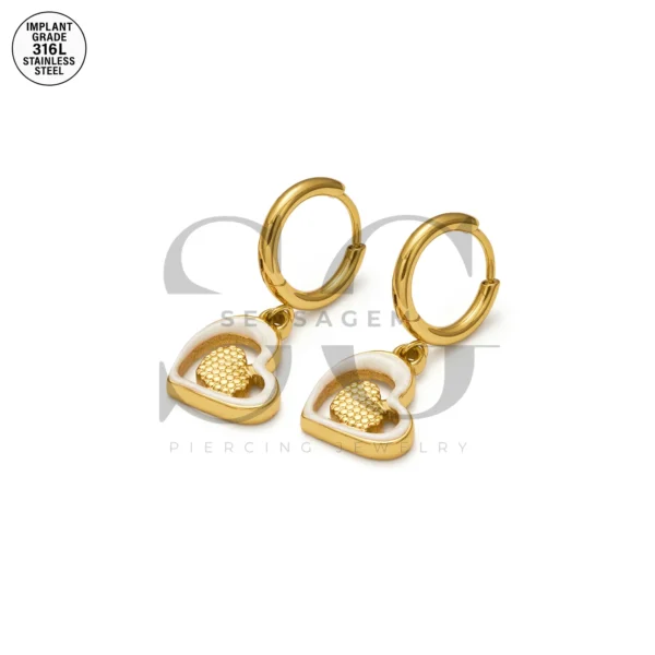SG9067 Heart Gem Hoops – Gold Stainless Steel for Male Ear Piercing - Image 5