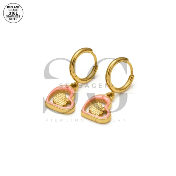 SG9067 Heart Gem Hoops – Gold Stainless Steel for Male Ear Piercing - Image 4