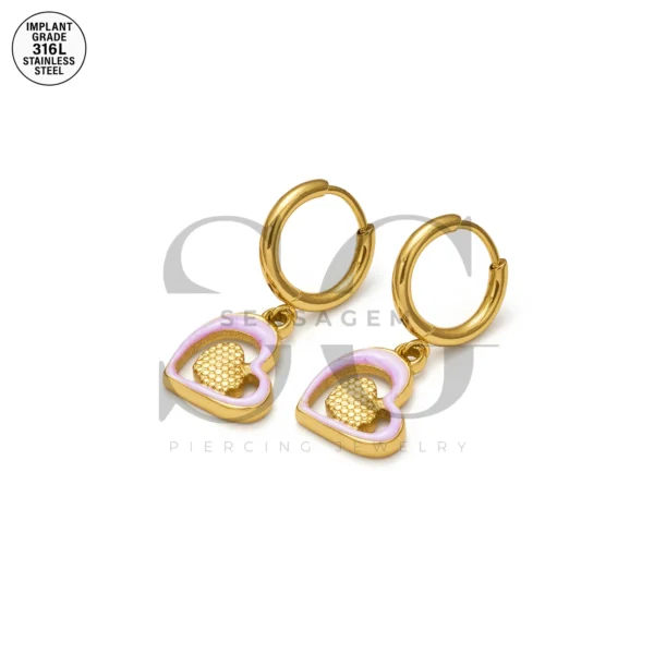 SG9067 Heart Gem Hoops – Gold Stainless Steel for Male Ear Piercing - Image 3