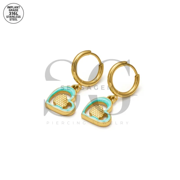 SG9067 Heart Gem Hoops – Gold Stainless Steel for Male Ear Piercing
