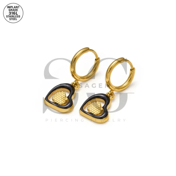 SG9067 Heart Gem Hoops – Gold Stainless Steel for Male Ear Piercing - Image 2