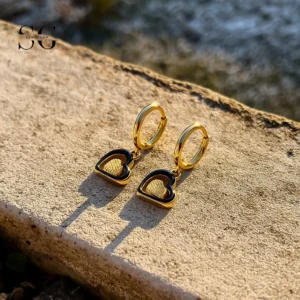 SG9067 Heart Gem Hoops – Gold Stainless Steel for Male Ear Piercing