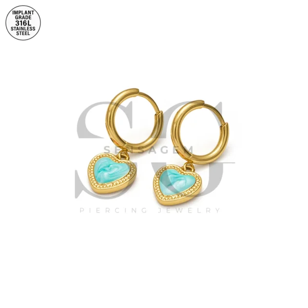 SG9068 Heart Gem Drop Hoops – Gold Steel Ear Piercing Cartilage