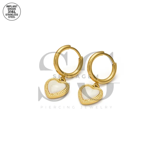 SG9068 Heart Gem Drop Hoops – Gold Steel Ear Piercing Cartilage - Image 4