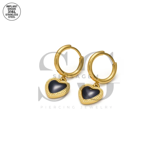 SG9068 Heart Gem Drop Hoops – Gold Steel Ear Piercing Cartilage - Image 5