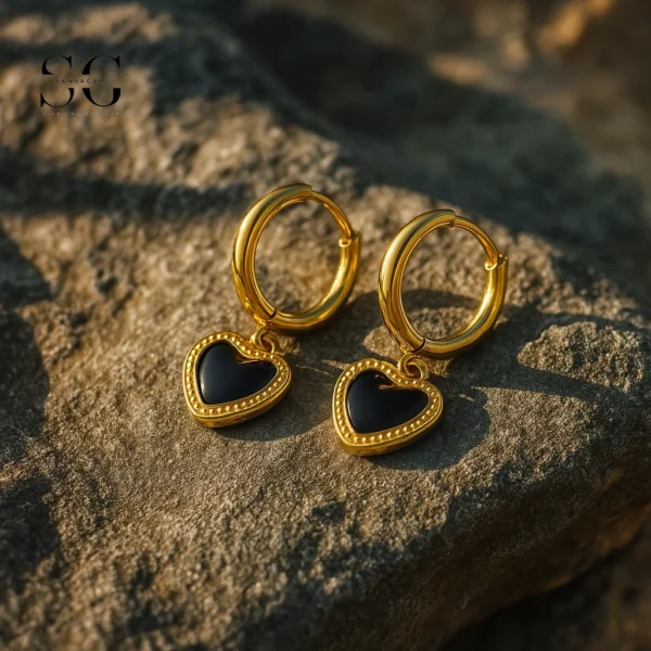 SG9068 Heart Gem Drop Hoops – Gold Steel Ear Piercing Cartilage