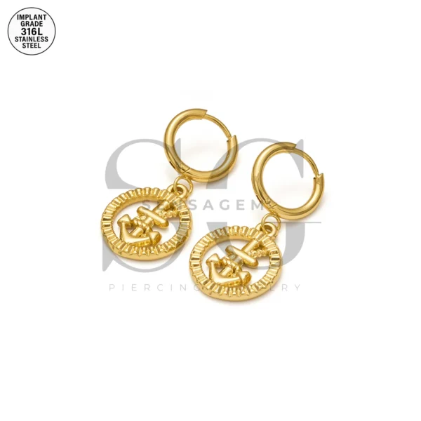 SG9069 Cupid Dangle Hoops – Gold Ear Piercing Stainless Steel