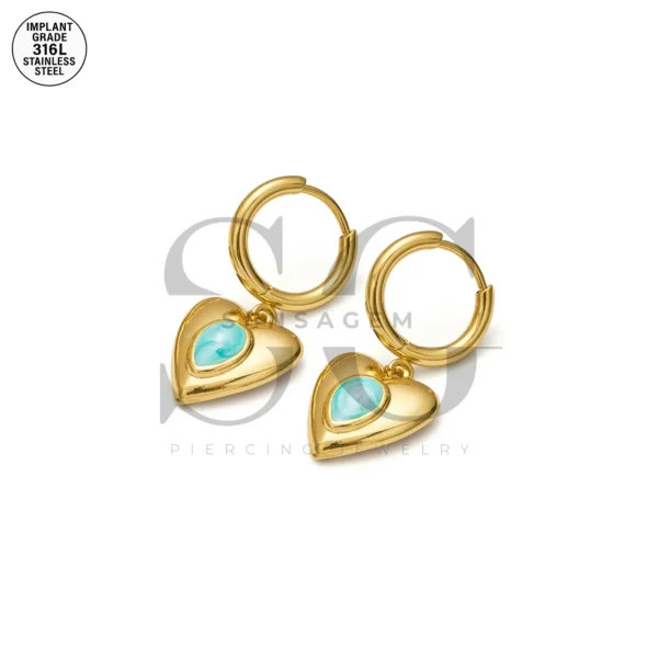 SG9070 Teardrop Gem Dangle Hoops – Ear Piercing Gold Earrings - Image 5