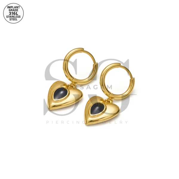 SG9070 Teardrop Gem Dangle Hoops – Ear Piercing Gold Earrings - Image 4