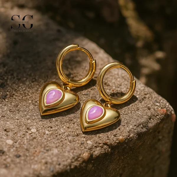 SG9070 Teardrop Gem Dangle Hoops – Ear Piercing Gold Earrings