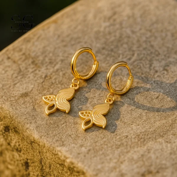 SG9075 Surgical Steel Ear Ring – Gold Lace Pendant Ear Hoops