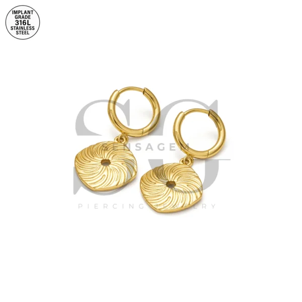 SG9079 Gold Pendant Ear Hoops – 316L Surgical Steel Earrings