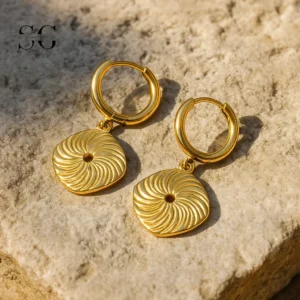 SG9079 Gold Pendant Ear Hoops – 316L Surgical Steel Earrings