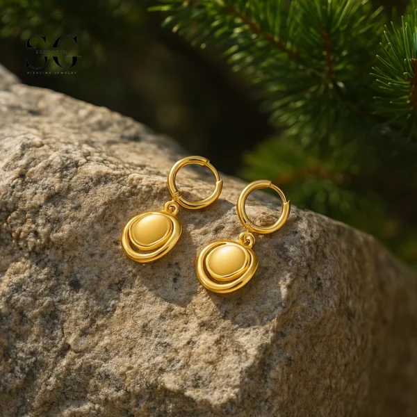 SG9080 Gold Round Pendant Ring for Ear Piercing – 316L Steel