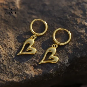 SG9081 Pretty Ear Piercing Heart Dangle Hoop – 316L Gold Steel