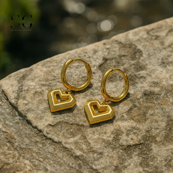 SG9084 Heart Dangle Stainless Steel Ear Hoops – 316L