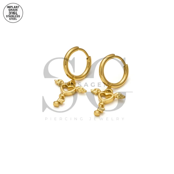 SG9085 Magic Wand Dangle Ear Hoops – 316L Stainless Steel Gold