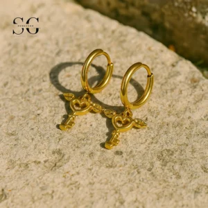 SG9085 Magic Wand Dangle Ear Hoops – 316L Stainless Steel Gold