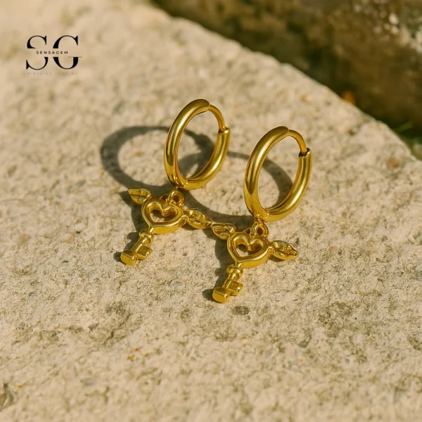 SG9085 Magic Wand Dangle Ear Hoops – 316L Stainless Steel Gold