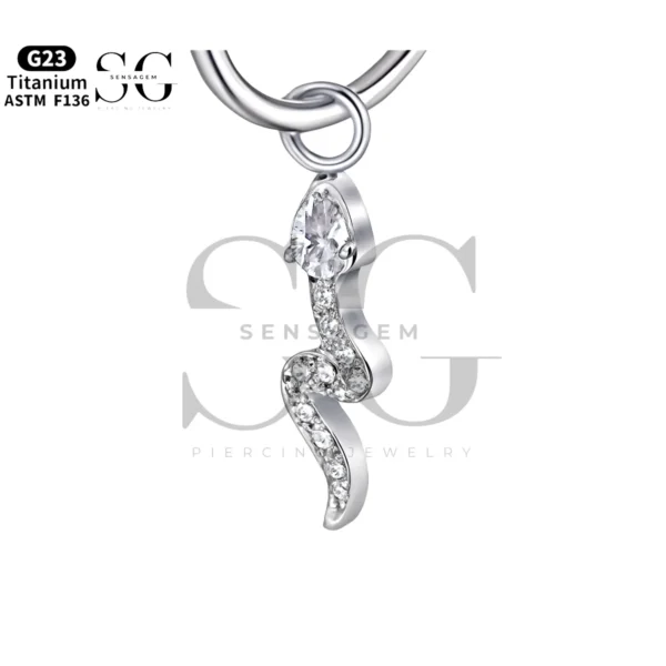 Sensagem SGYS8041 G23 Titanium Sparkle Snake Dangle Charm with Zircon Inlay