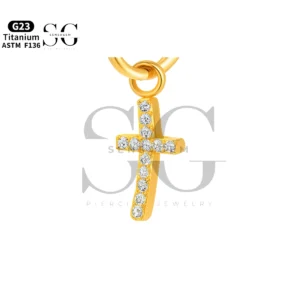Sensagem SGYS8042 G23 Titanium Dangle Cross Charm with 5A Zircon Pave