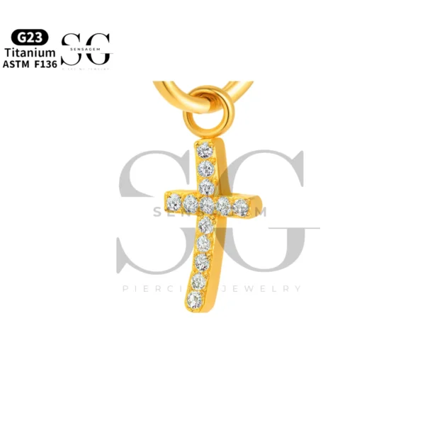 Sensagem SGYS8042 G23 Titanium Dangle Cross Charm with 5A Zircon Pave