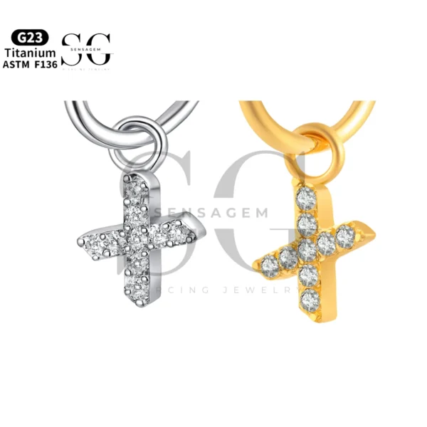 Sensagem SGYS8043 G23 Titanium Dangle Cross Charm with 5A Zircon Pave