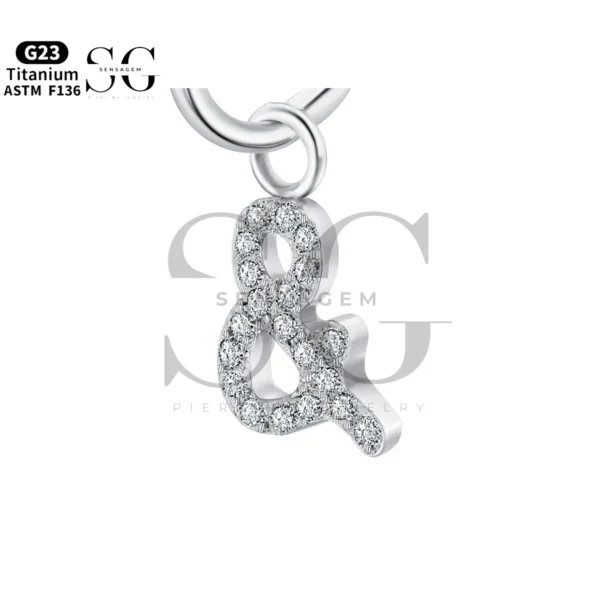 Sensagem SGYS8046 G23 Titanium Dangle Ampersand Charm with 5A Zircon Pave
