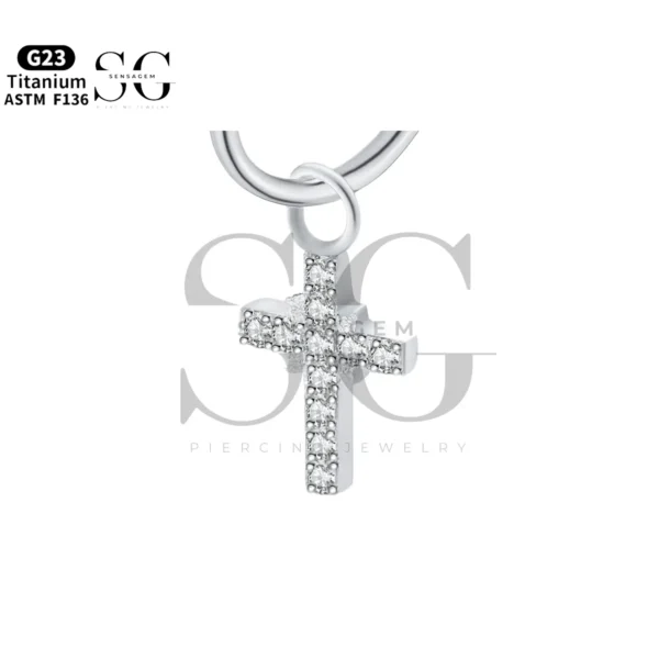 Sensagem SGYS8047 G23 Titanium Dangle Pave Cross Charm with 5A Zircon - Image 3