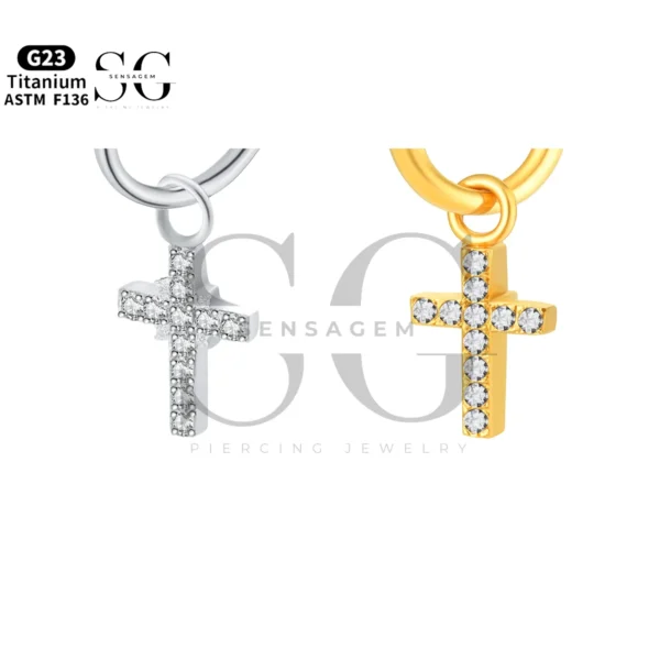 Sensagem SGYS8047 G23 Titanium Dangle Pave Cross Charm with 5A Zircon
