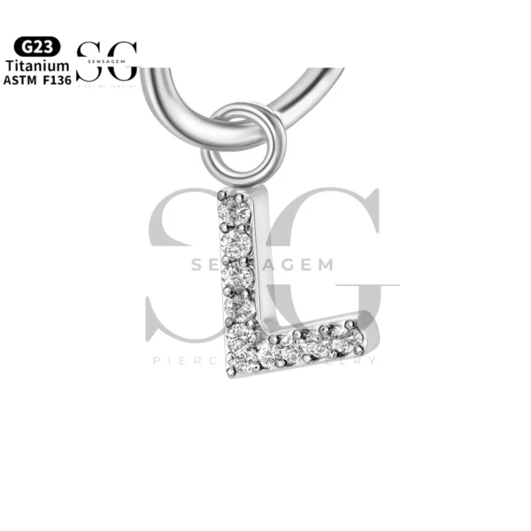 Sensagem SGYS8048 G23 Titanium Dangle Initial 'L' Charm with 5A Zircon Pave