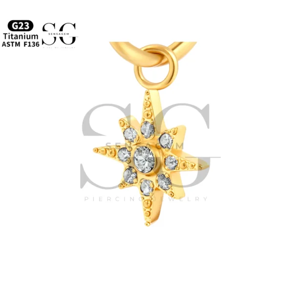 Sensagem SGYS8060 G23 Titanium Dangle Eight-Pointed Star Charm with 5A Zircons
