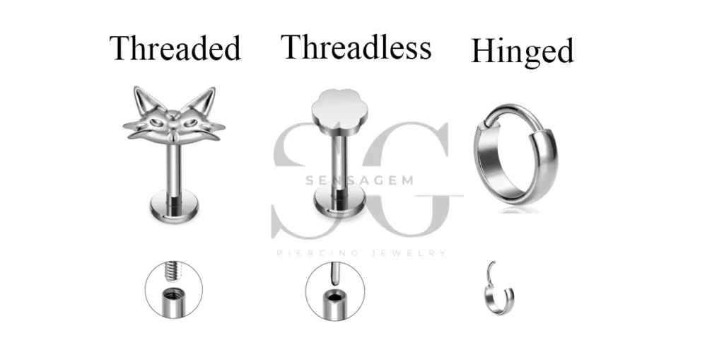 The Complete Guide to Piercing Jewelry Types, Style & Przybory 1 Threaded vs Threadless vs Hinged jewelry