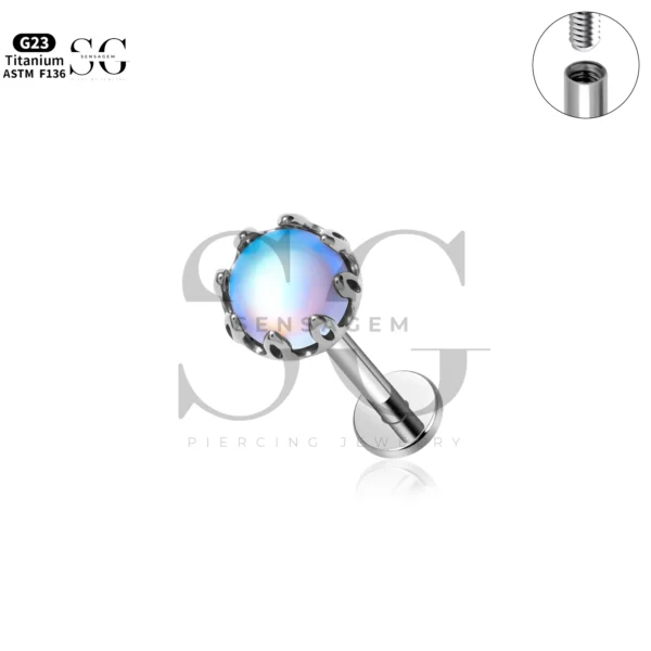 Sensagem SG4357 G23 Titanium Internally Threaded Labret with 5A Zircon & Crown Setting
