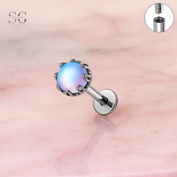 Sensagem SG4357 G23 Titanium Internally Threaded Labret with 5A Zircon & Crown Setting