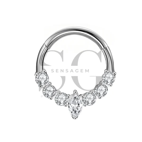 Sensagem SGYS3231 G23 Titanium Hinged Clicker Ring with 5A Zircon Chevron Design
