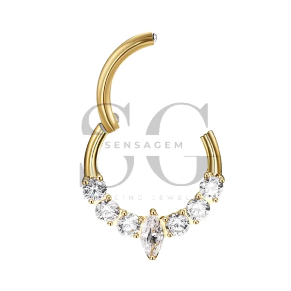 Sensagem SGYS3231 G23 Titanium Hinged Clicker Ring with 5A Zircon Chevron Design