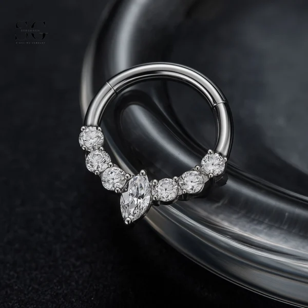 Sensagem SGYS3231 G23 Titanium Hinged Clicker Ring with 5A Zircon Chevron Design