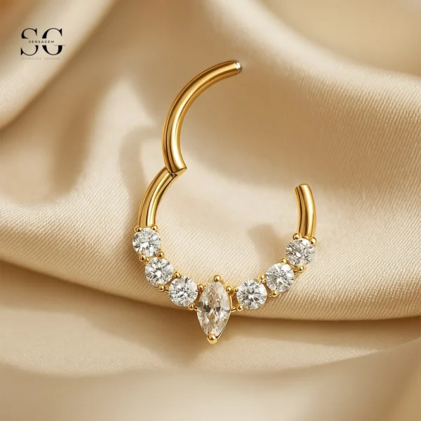 Sensagem SGYS3231 G23 Titanium Hinged Clicker Ring with 5A Zircon Chevron Design