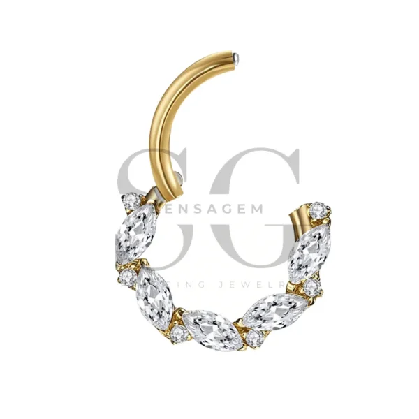 Sensagem SGYS3232 G23 Titanium Hinged Clicker Ring with 5A Marquise Zircons