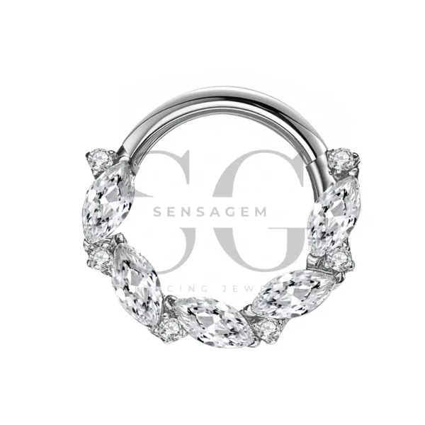 Sensagem SGYS3232 G23 Titanium Hinged Clicker Ring with 5A Marquise Zircons