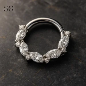 Sensagem SGYS3232 G23 Titanium Hinged Clicker Ring with 5A Marquise Zircons